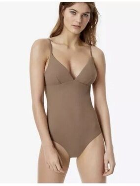 Tory Burch Marina Seamless Nude Brown Shaping swimsuit size small